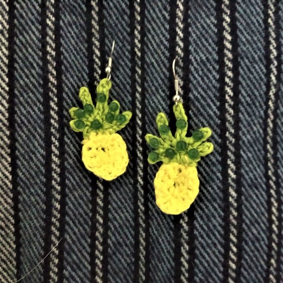 SOLD! Small Crochet Pineapple Earrings - Picture 1 of 3